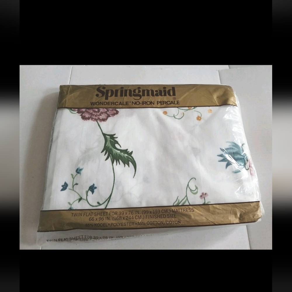 Springmaid Floral Twin Flat Sheet - White